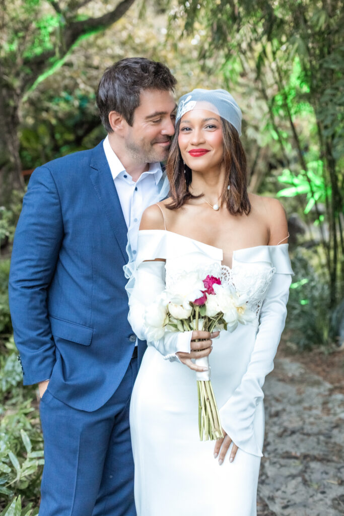 Wedding couple portrait at a botanical garden in Miami, Florida