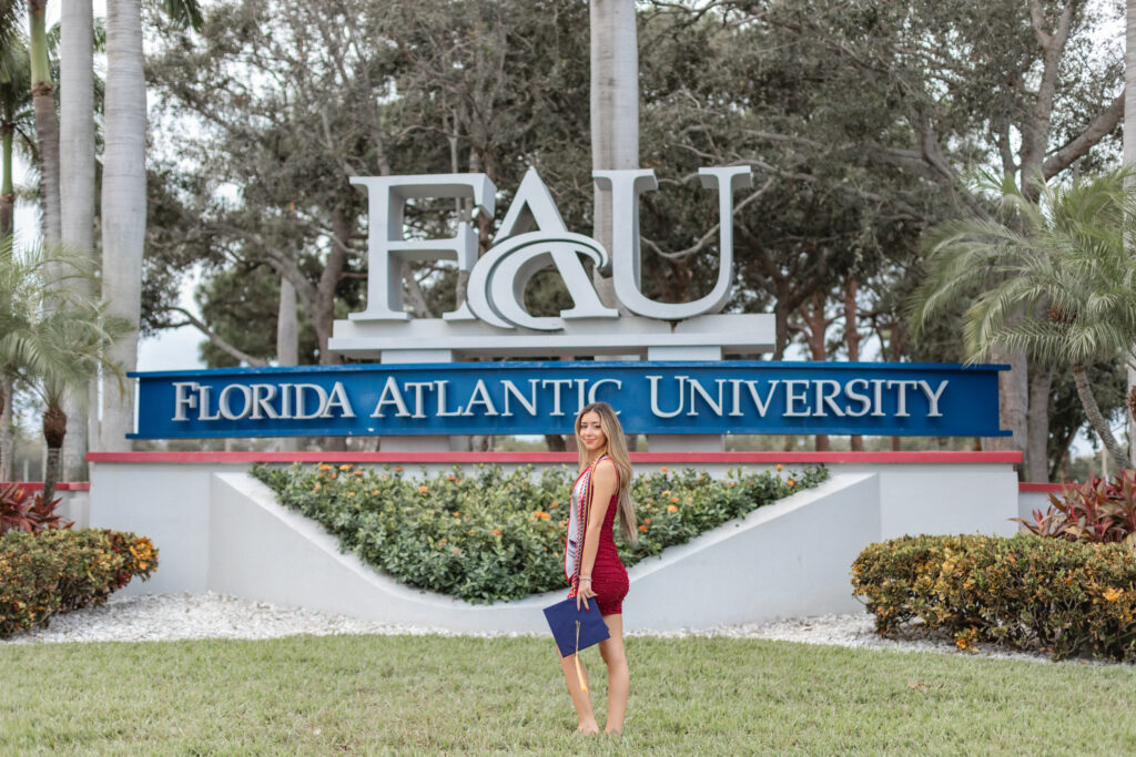 FAU graduate portrait on campus in Boca Raton, Florida