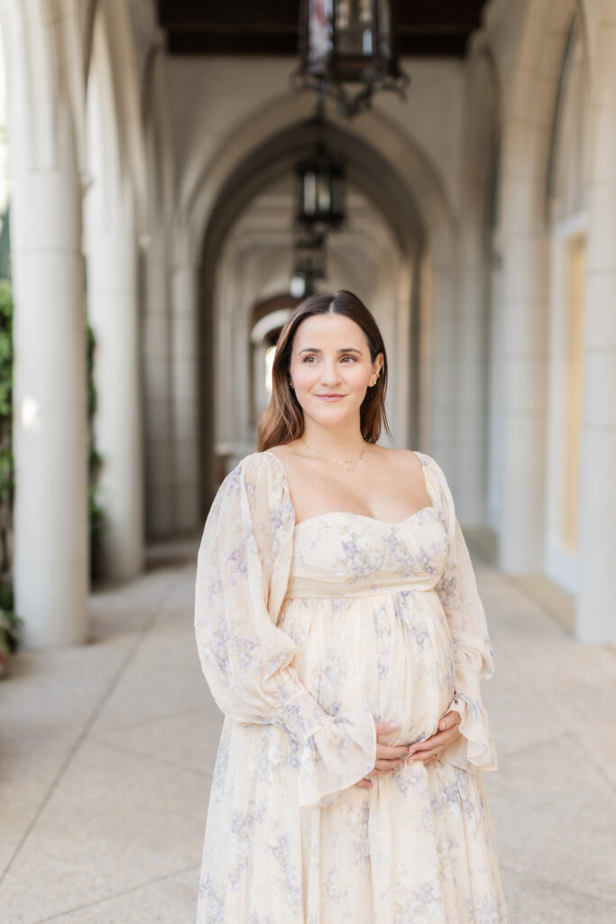 Elegant maternity portrait photographed on Worth Avenue in Palm Beach, Florida