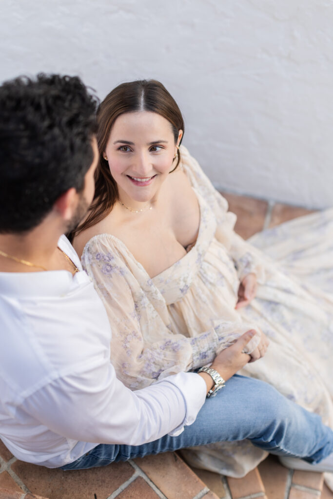 Romantic maternity couple on Worth Avenue in Palm Beach