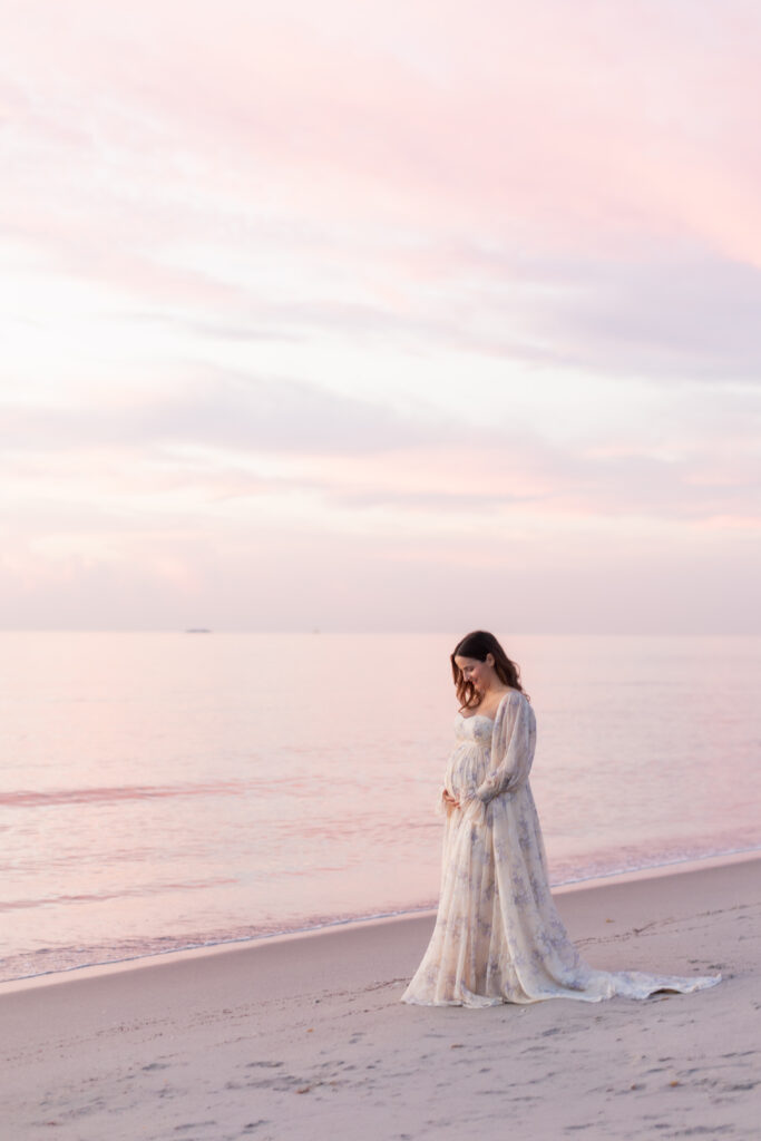 Fine art maternity portrait created during a sunrise maternity session in Palm Beach, Florida