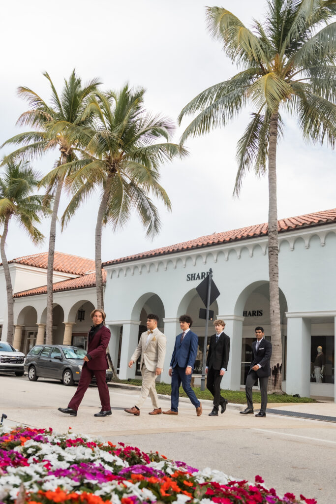 Group of senior boys walking together on Worth Avenue in Palm Beach
